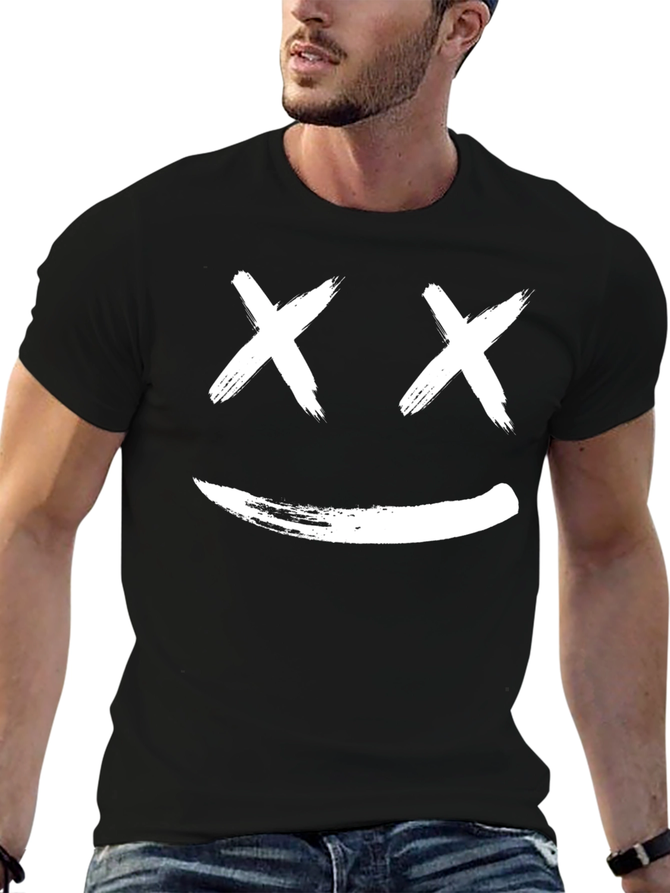 Smiley Face Graphic Tee - Casual Black T-Shirt