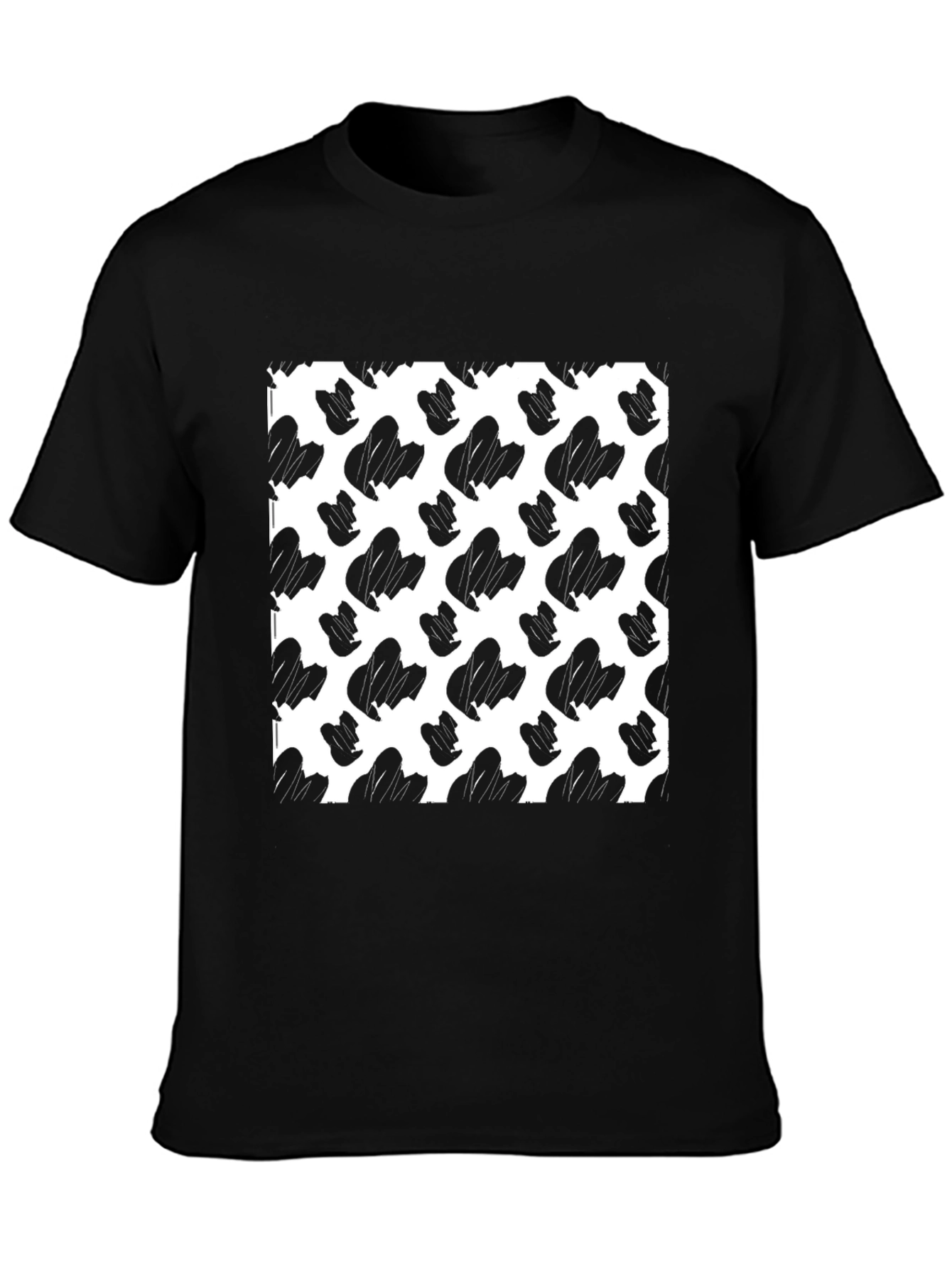 Black Tee with Brush Stroke Pattern
