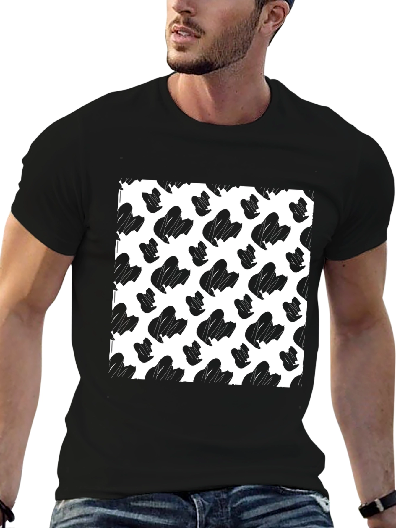 Black Tee with Brush Stroke Pattern