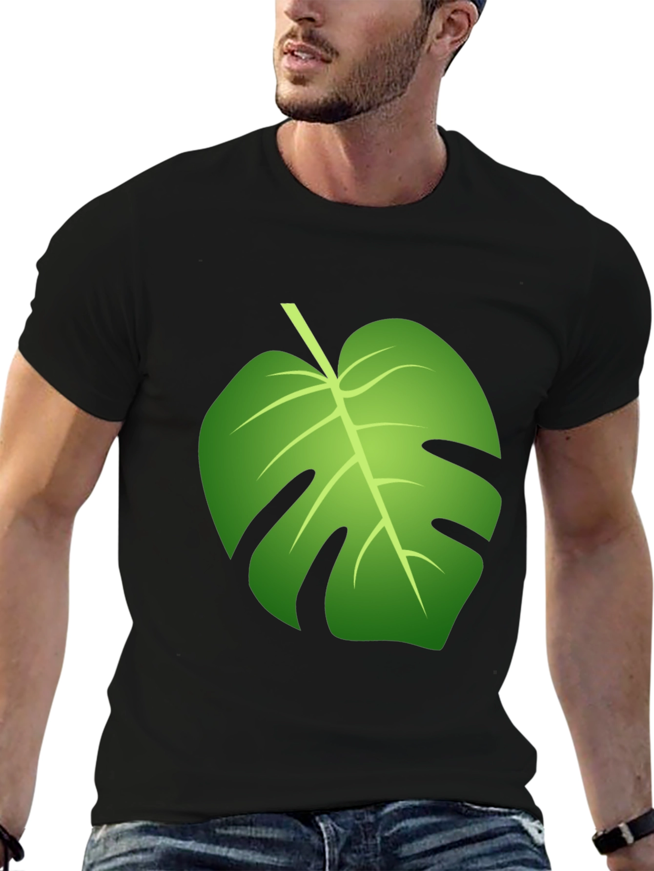 Tropical Monstera Leaf Graphic Black T-Shirt
