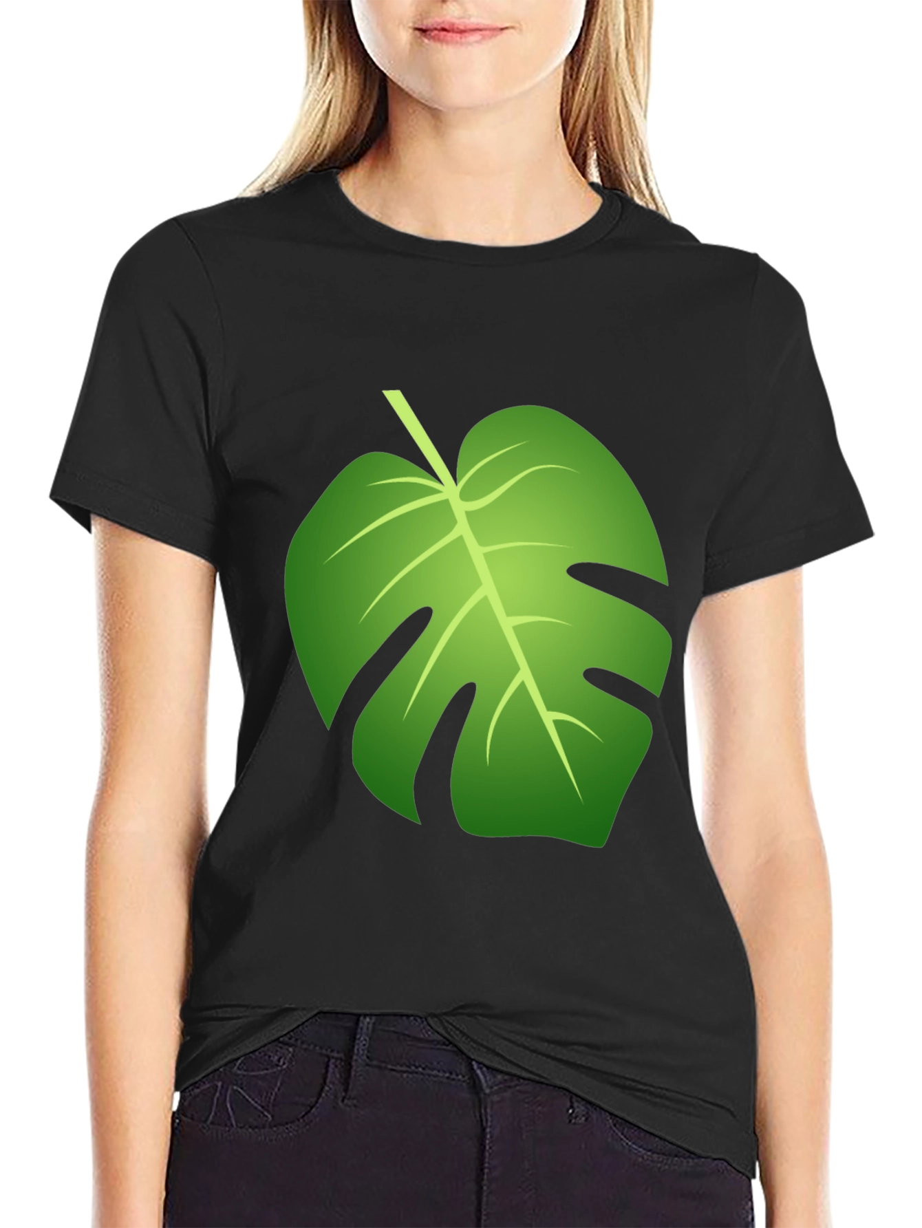 Tropical Monstera Leaf Graphic Black T-Shirt