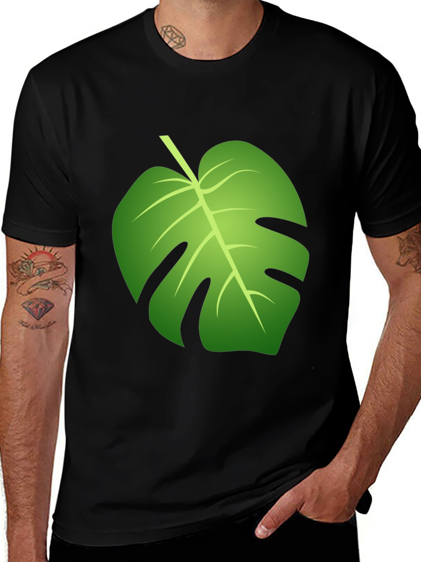 Tropical Monstera Leaf Graphic Black T-Shirt