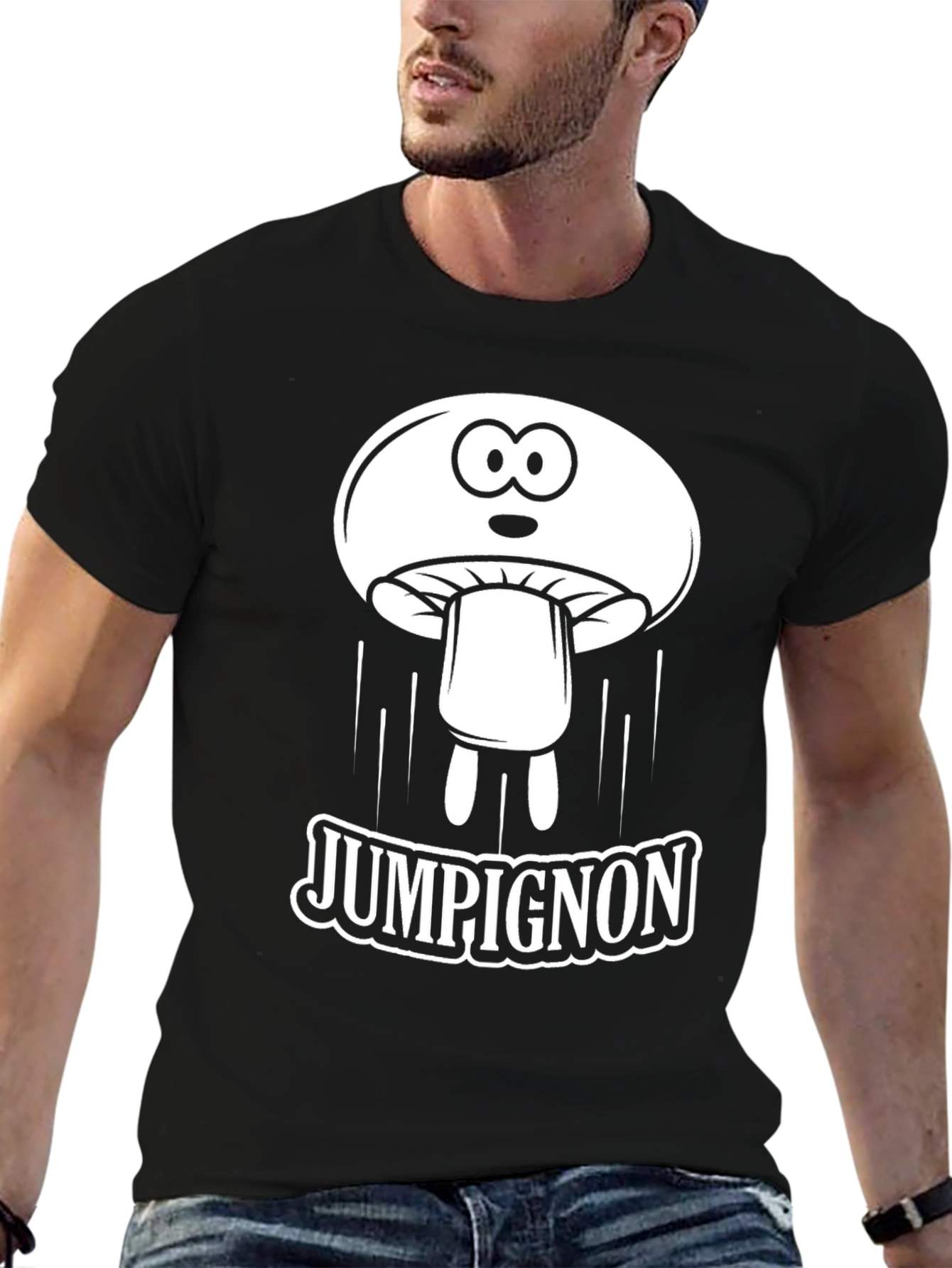 JUMPiGNON Cartoon Mushroom Black T-Shirt