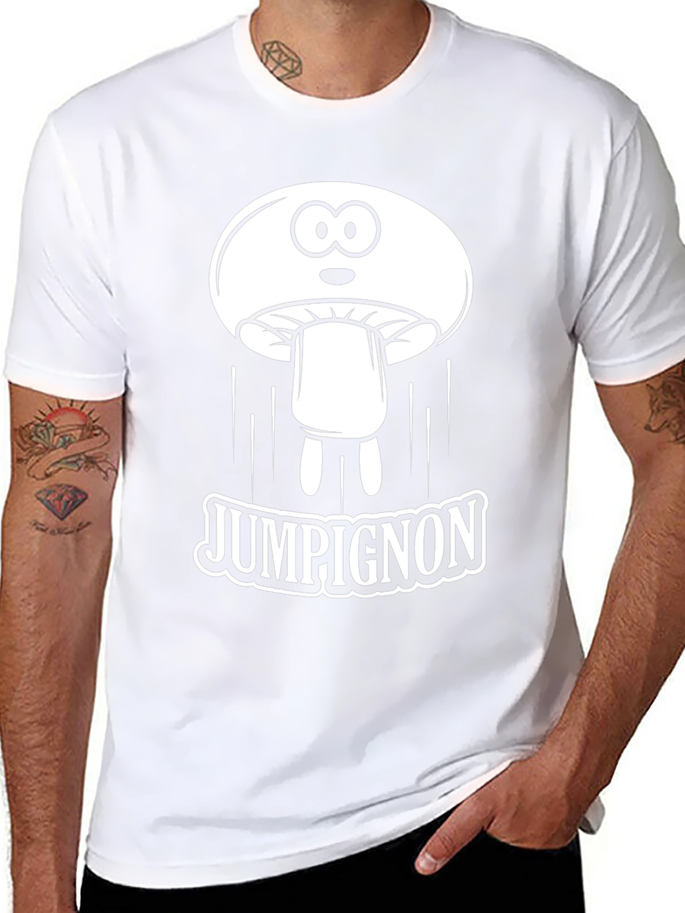 JUMPiGNON Cartoon Mushroom Black T-Shirt