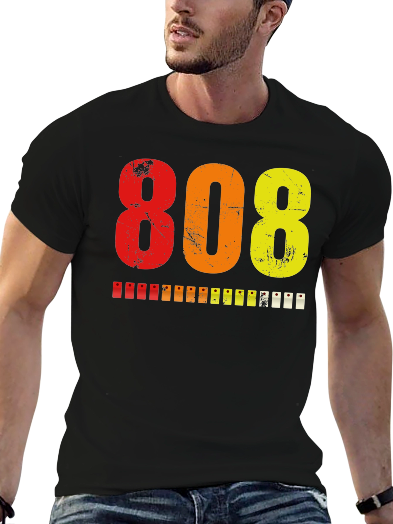 808 Graphic Print Black T-Shirt
