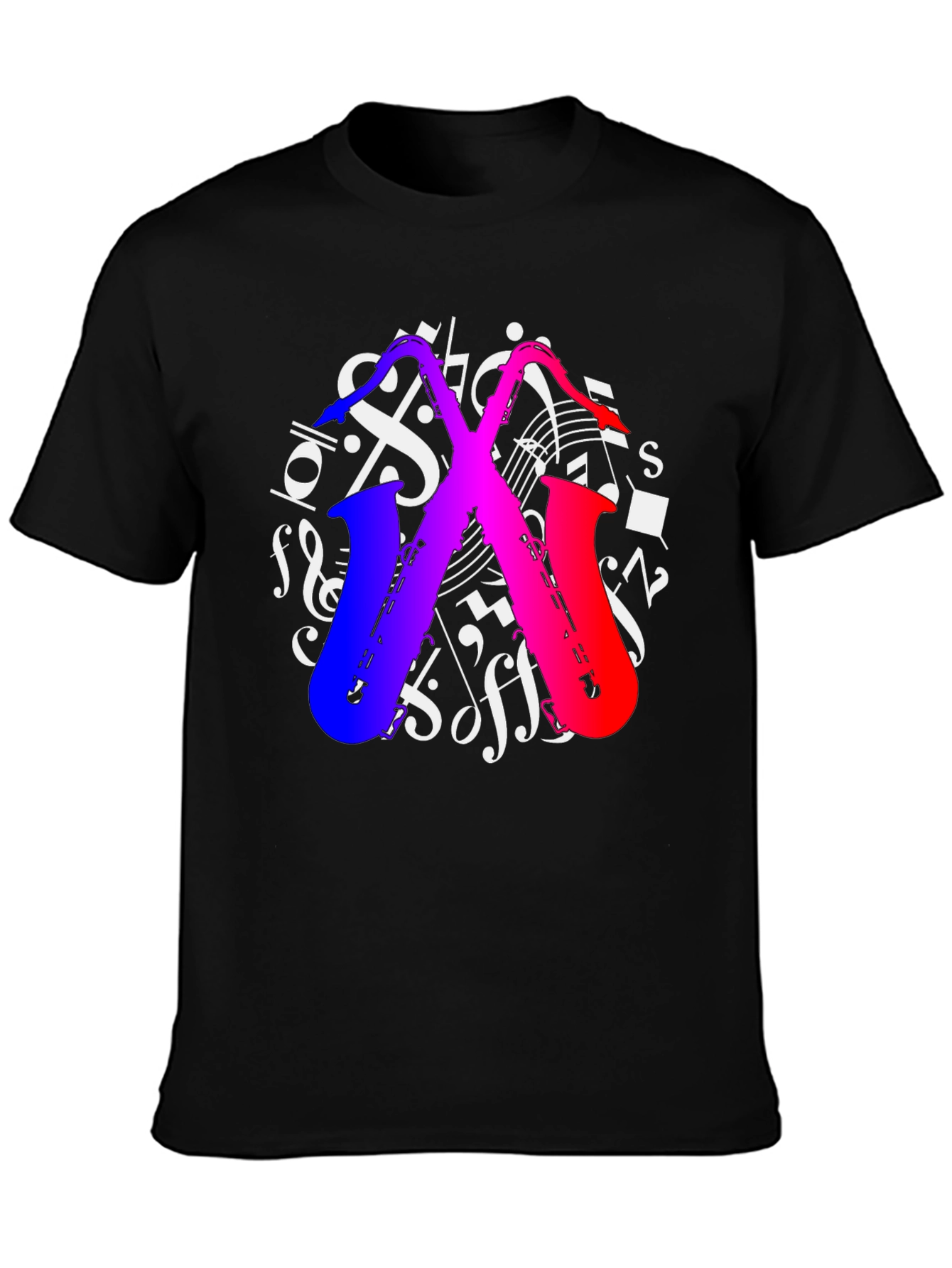 Saxophone Music Notes Graphic T-Shirt - Black