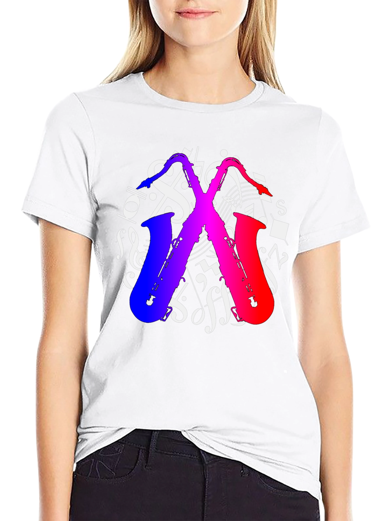 Saxophone Music Notes Graphic T-Shirt - Black