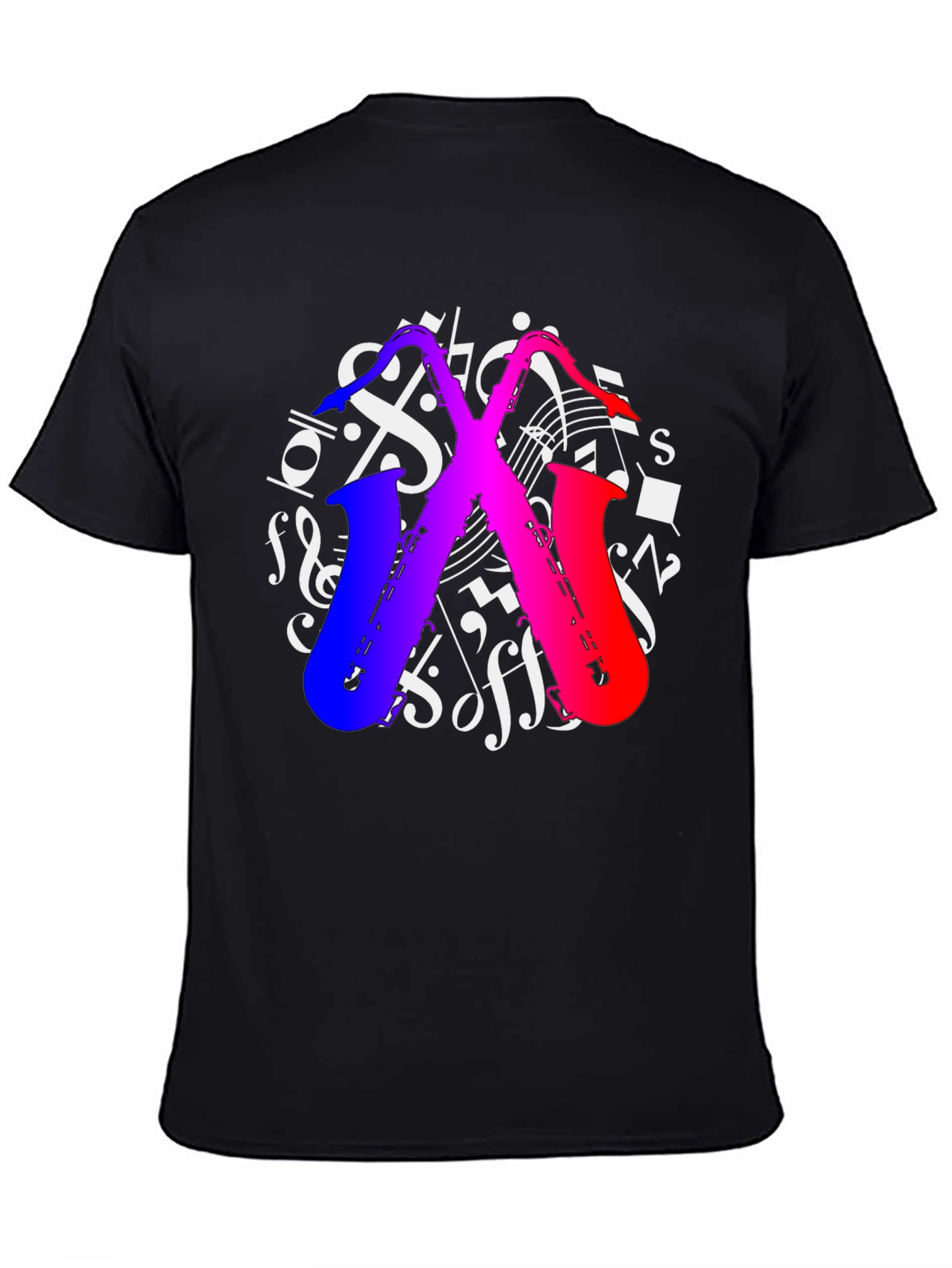 Saxophone Music Notes Graphic T-Shirt - Black