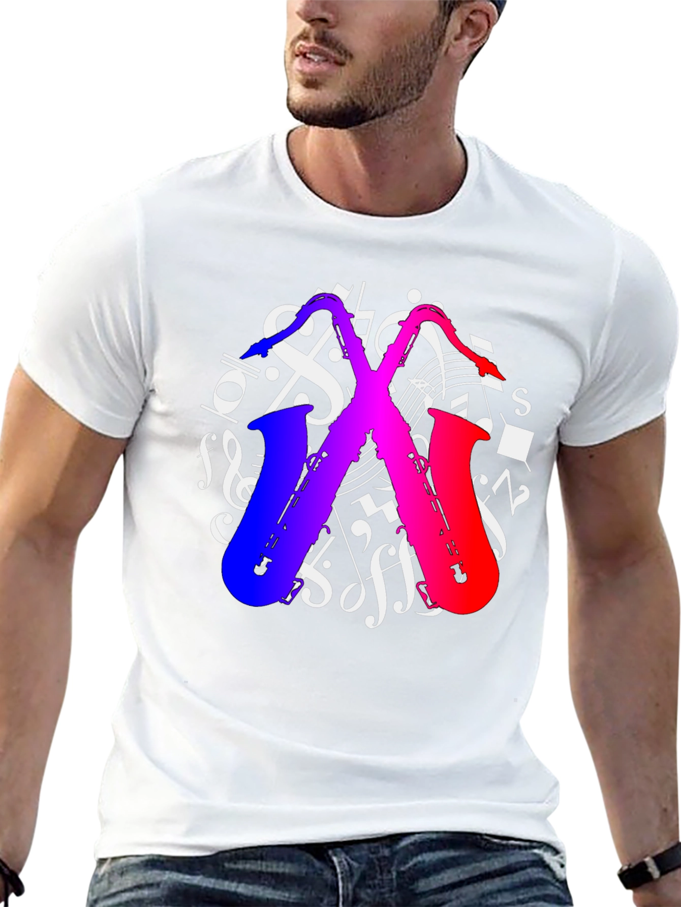 Saxophone Music Notes Graphic T-Shirt - Black