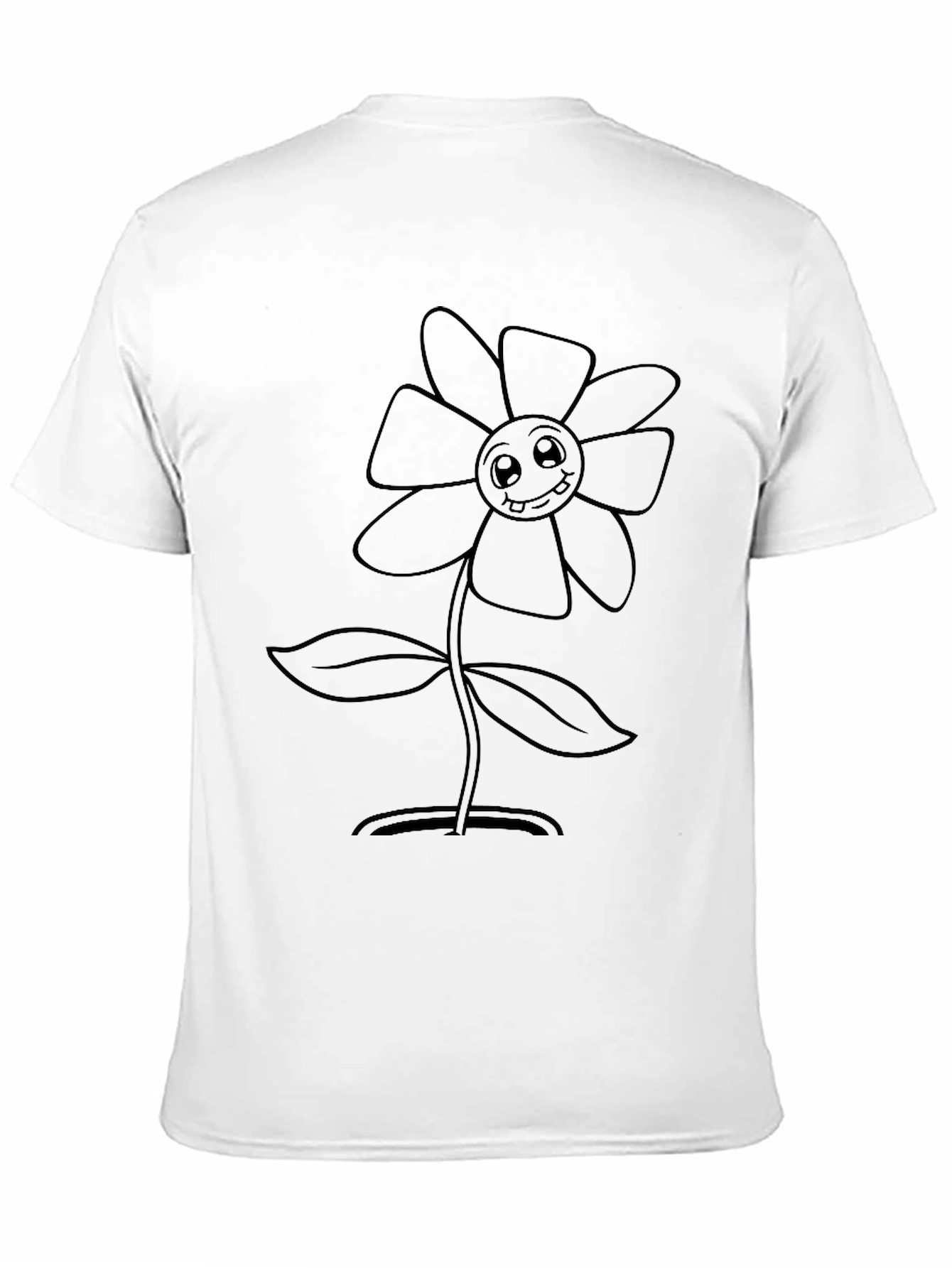 Cute Cartoon Flower Graphic Tee - Black