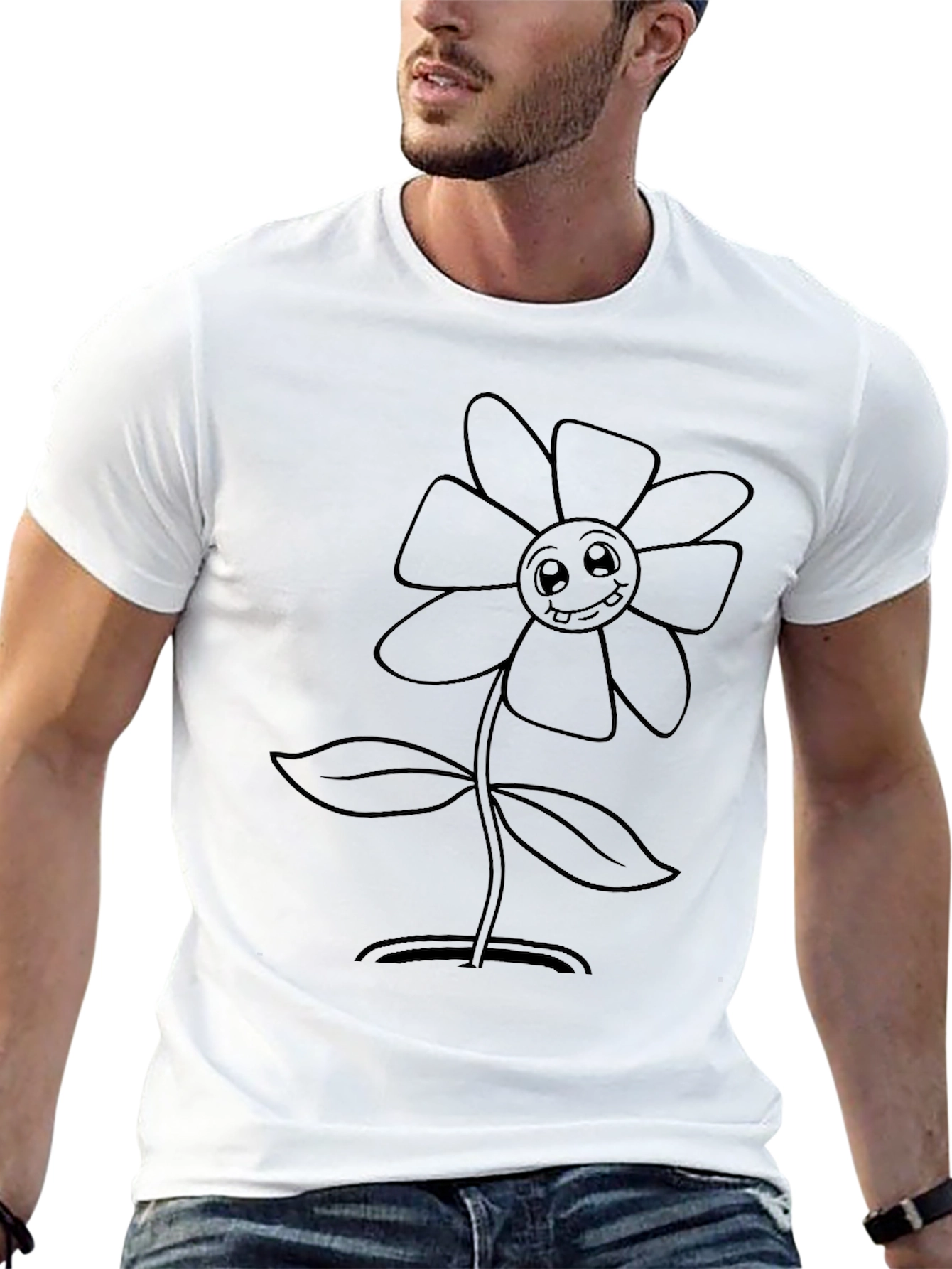 Cute Cartoon Flower Graphic Tee - Black