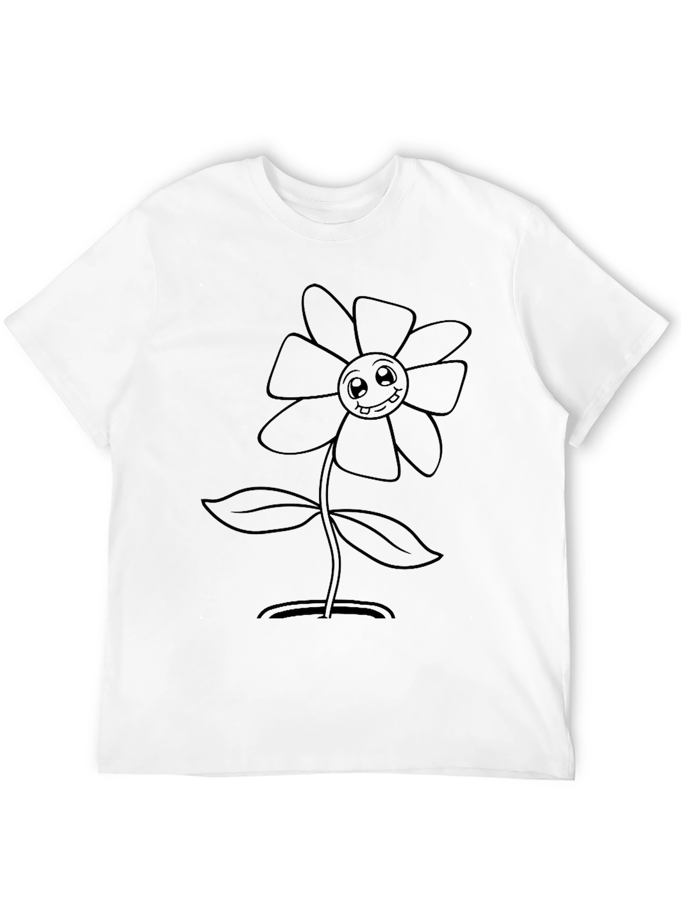 Cute Cartoon Flower Graphic Tee - Black