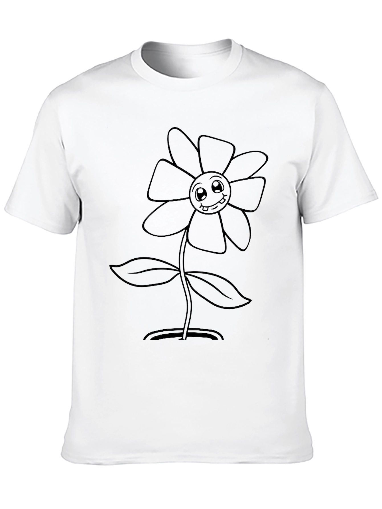 Cute Cartoon Flower Graphic Tee - Black