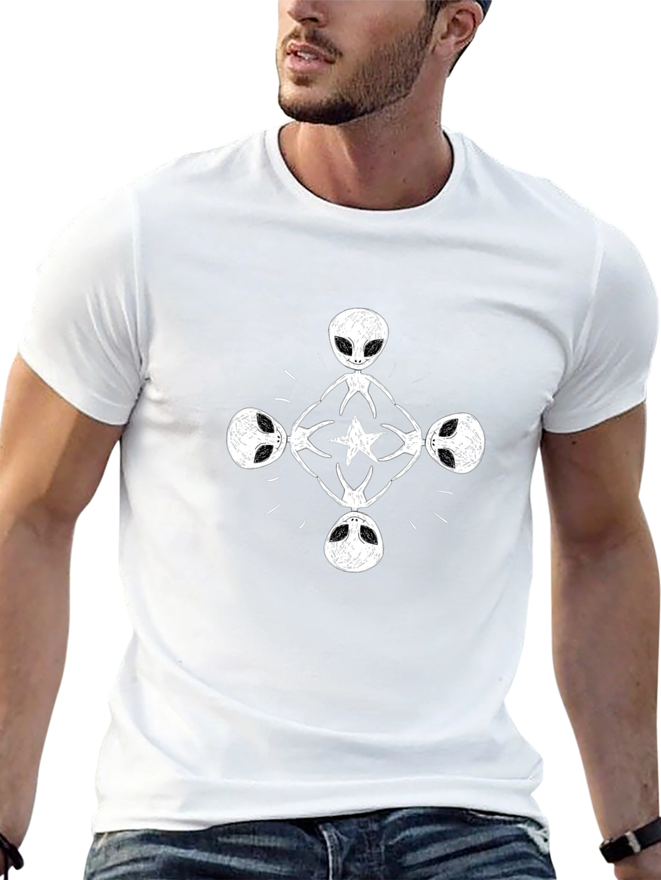 Alien Circle Graphic Tee - Black Crew Neck T-Shirt