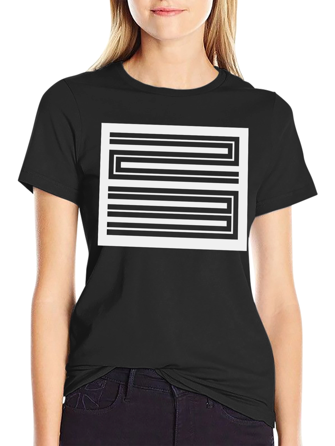 Striped Graphic Tee - Modern Black T-Shirt