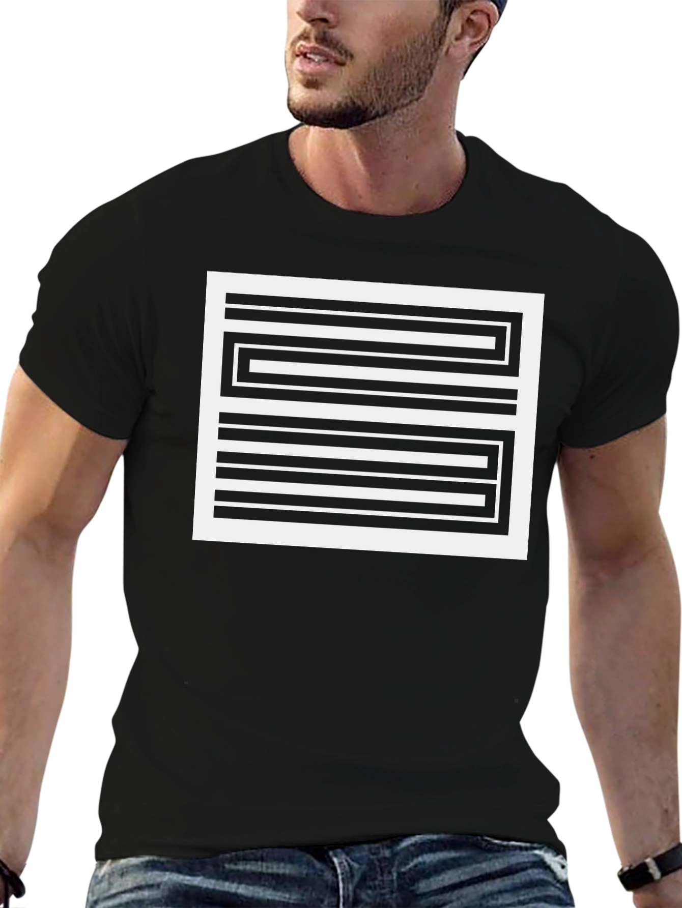 Striped Graphic Tee - Modern Black T-Shirt
