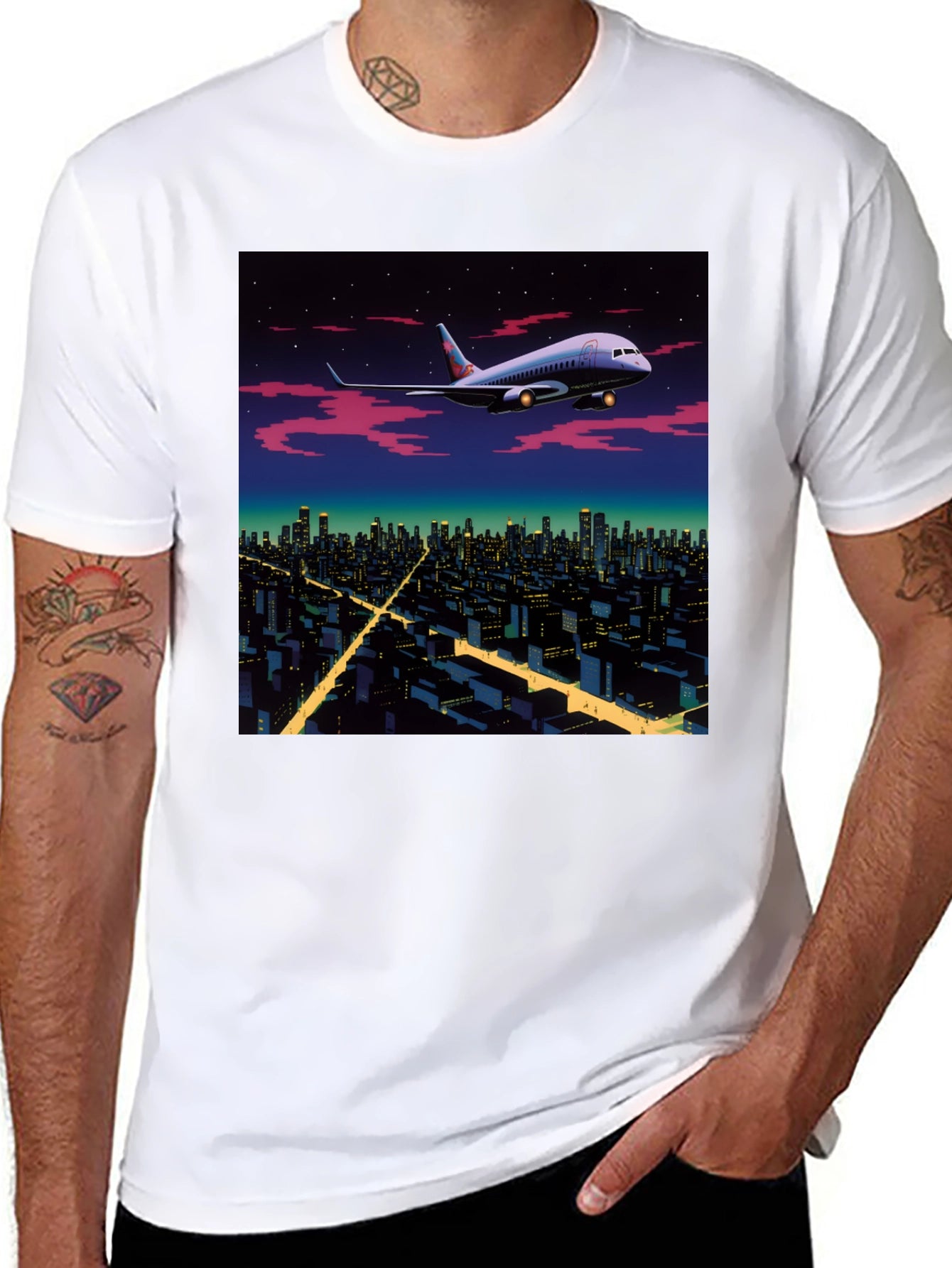 Airplane Over City Graphic T-Shirt