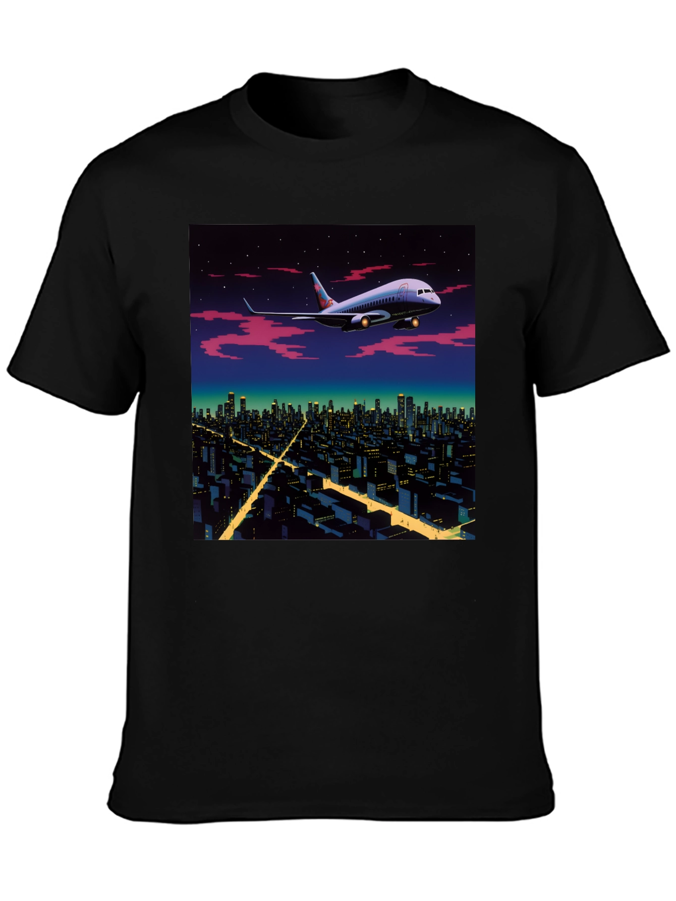 Airplane Over City Graphic T-Shirt