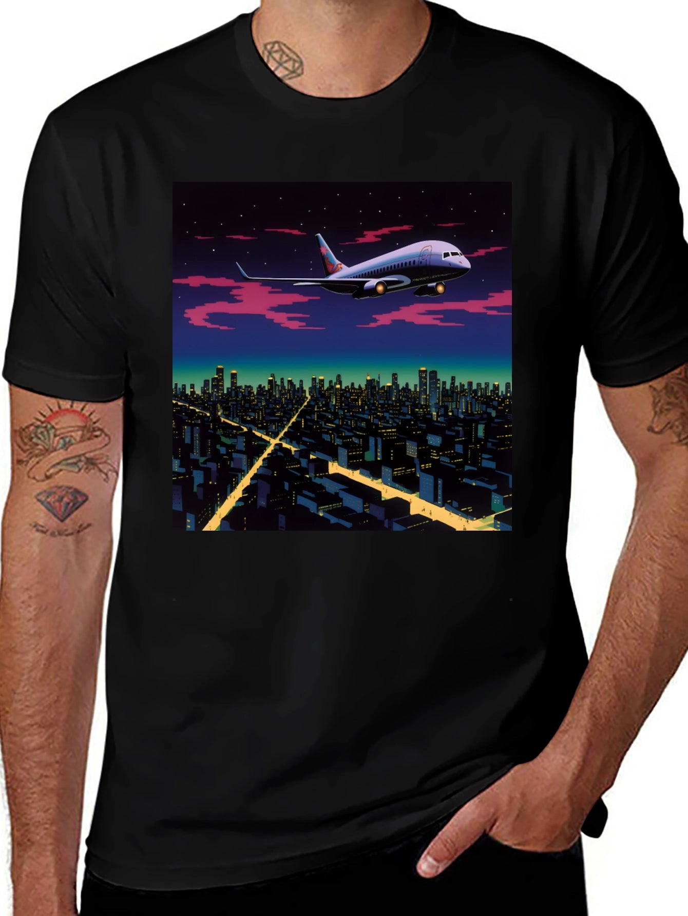 Airplane Over City Graphic T-Shirt