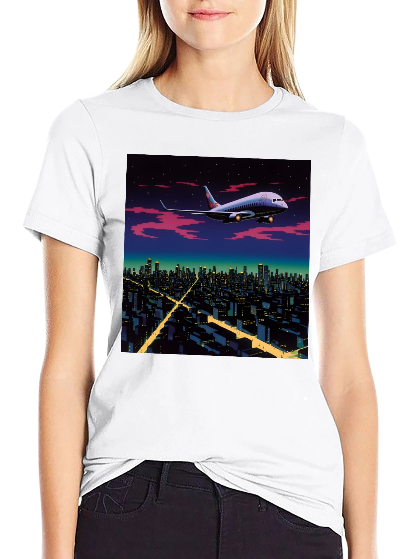Airplane Over City Graphic T-Shirt