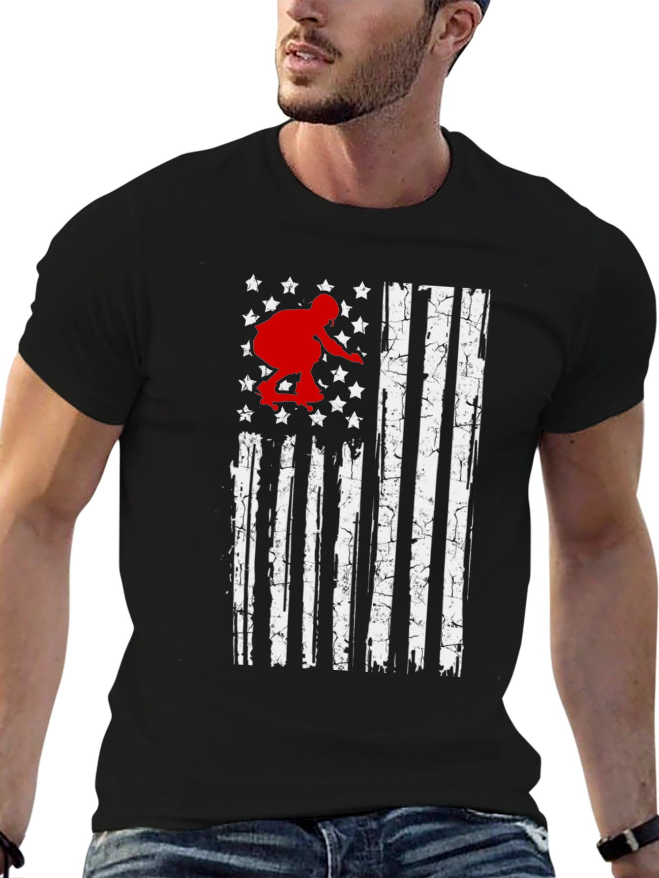 Skateboarder American Flag Graphic T-Shirt