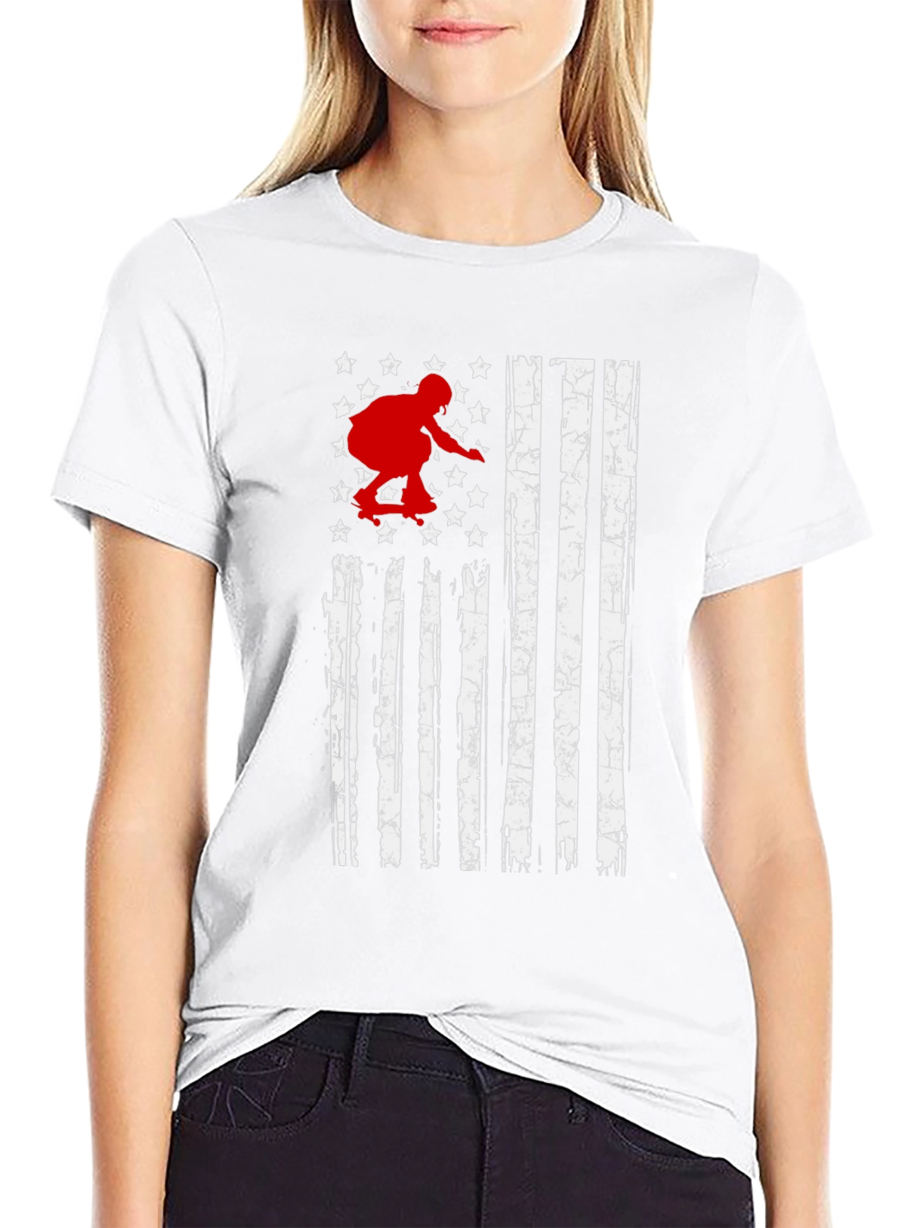 Skateboarder American Flag Graphic T-Shirt