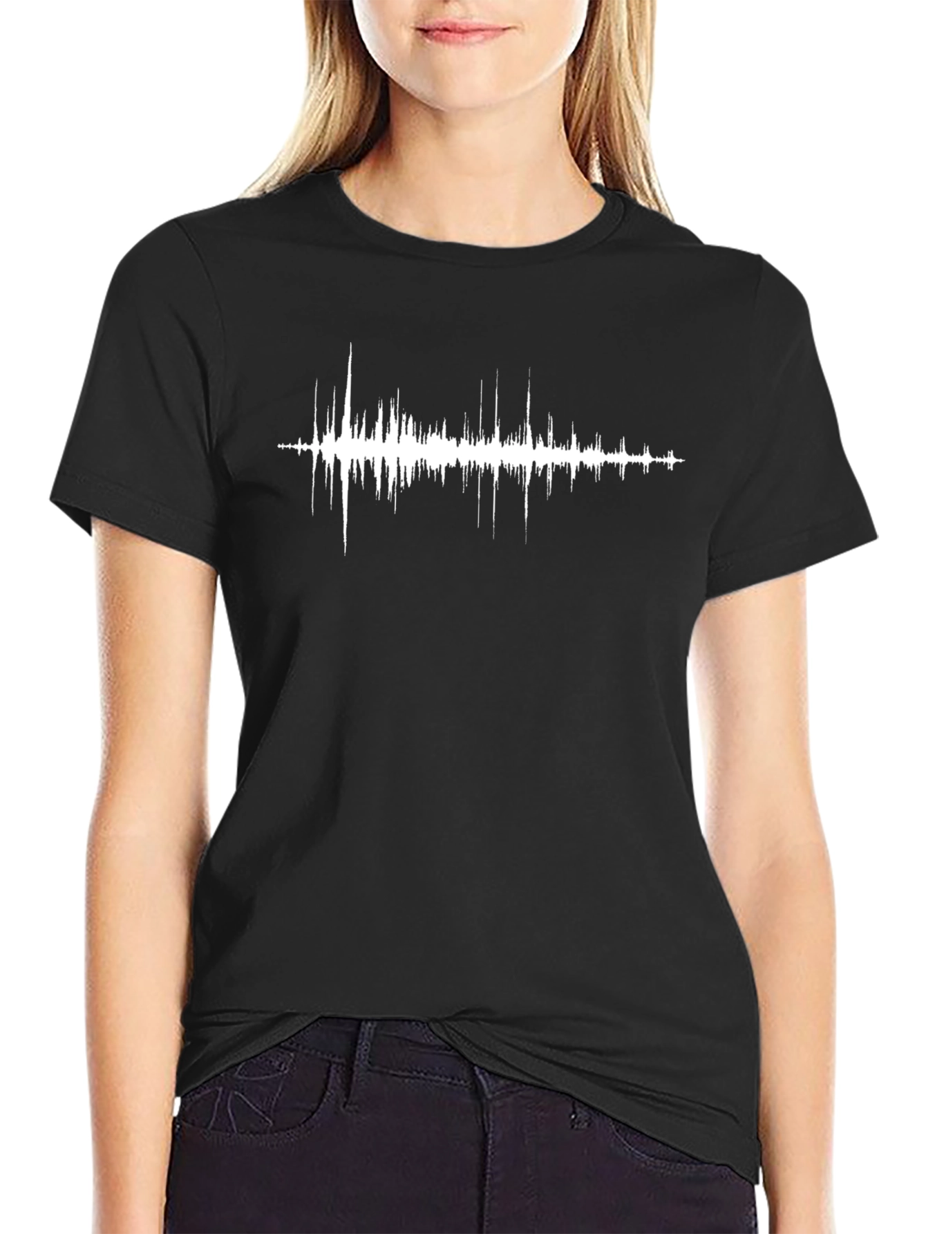 Sound Wave Graphic Tee - Black Cotton T-Shirt