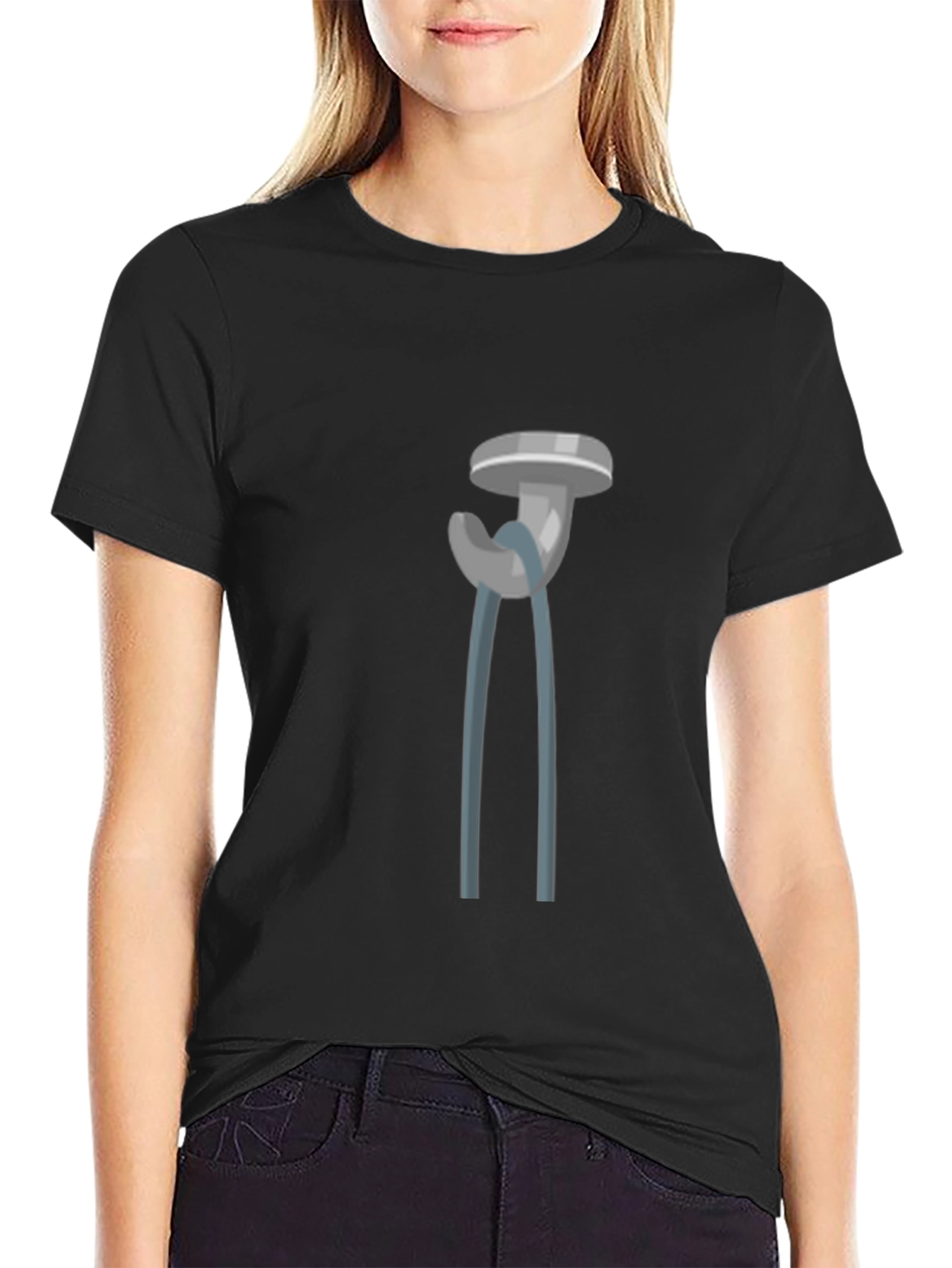 Novelty Cartoon Pliers Graphic Tee - Black Cotton Blend