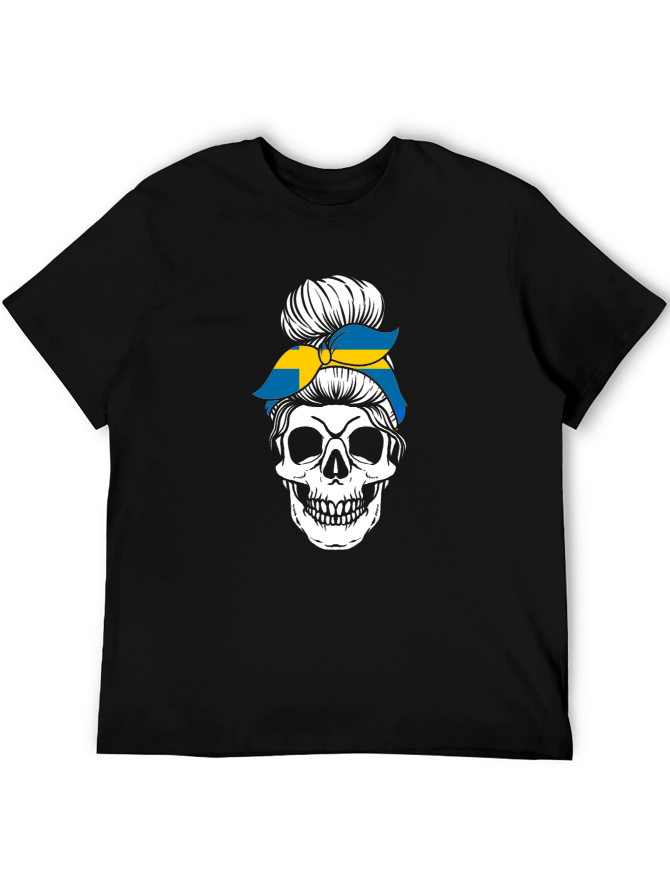 Skull Sweden Flag Messy Bun T-Shirt