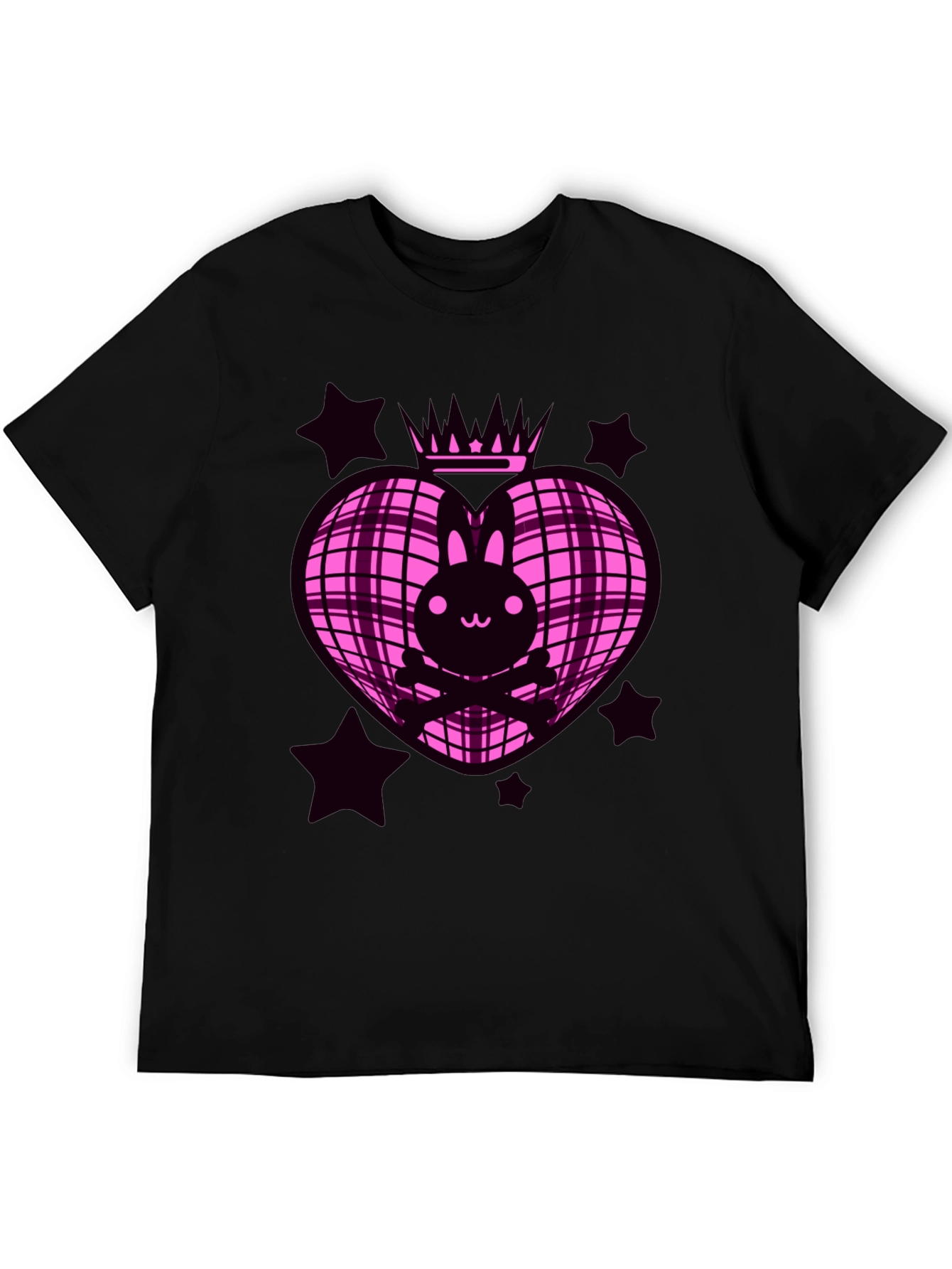 Bunny Crown Heart Graphic Tee - Pink & Black