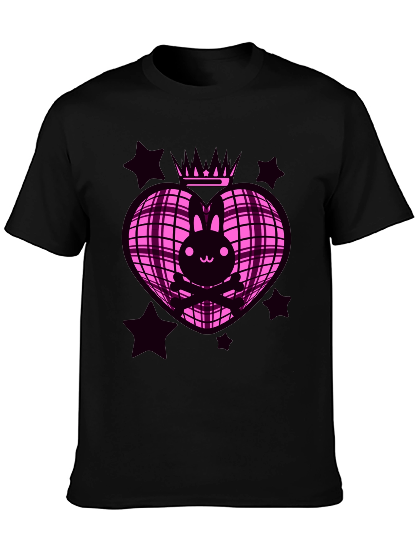 Bunny Crown Heart Graphic Tee - Pink & Black