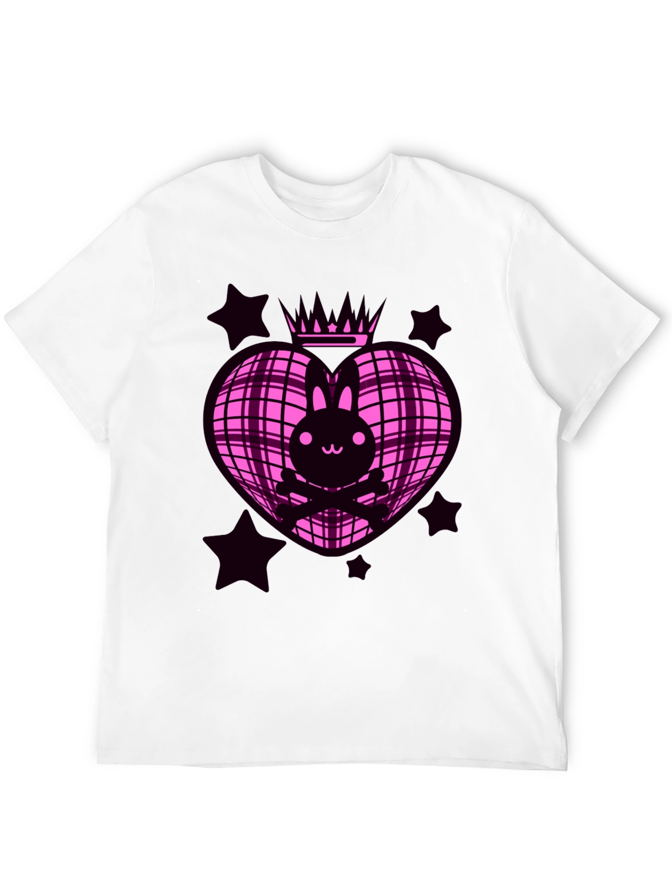Bunny Crown Heart Graphic Tee - Pink & Black