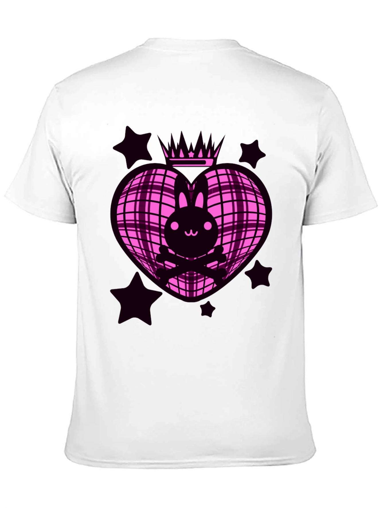 Bunny Crown Heart Graphic Tee - Pink & Black