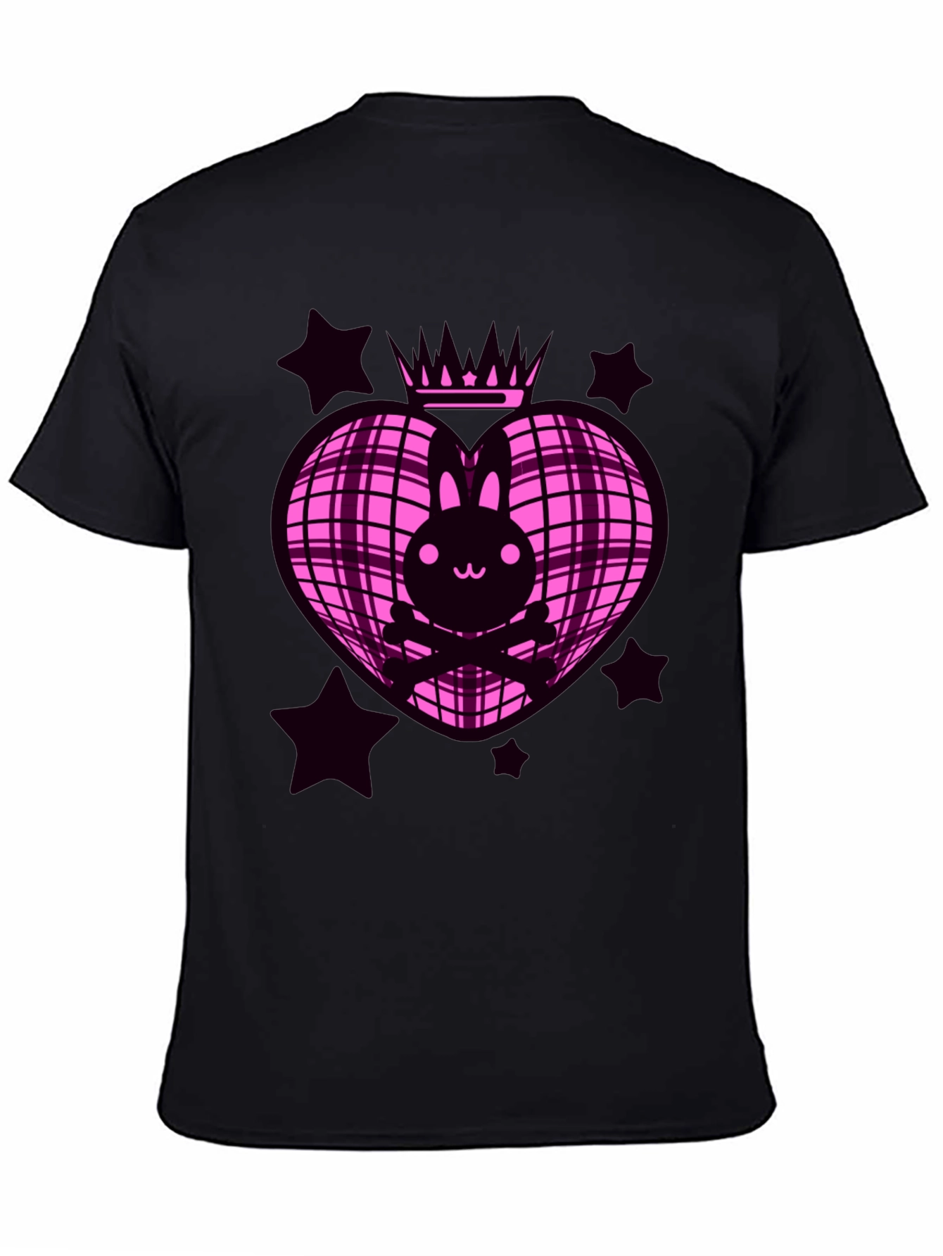 Bunny Crown Heart Graphic Tee - Pink & Black