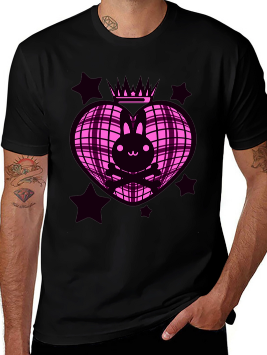 Bunny Crown Heart Graphic Tee - Pink & Black