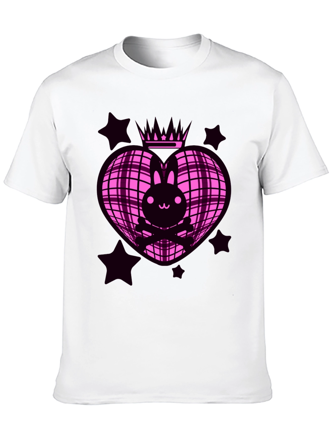 Bunny Crown Heart Graphic Tee - Pink & Black