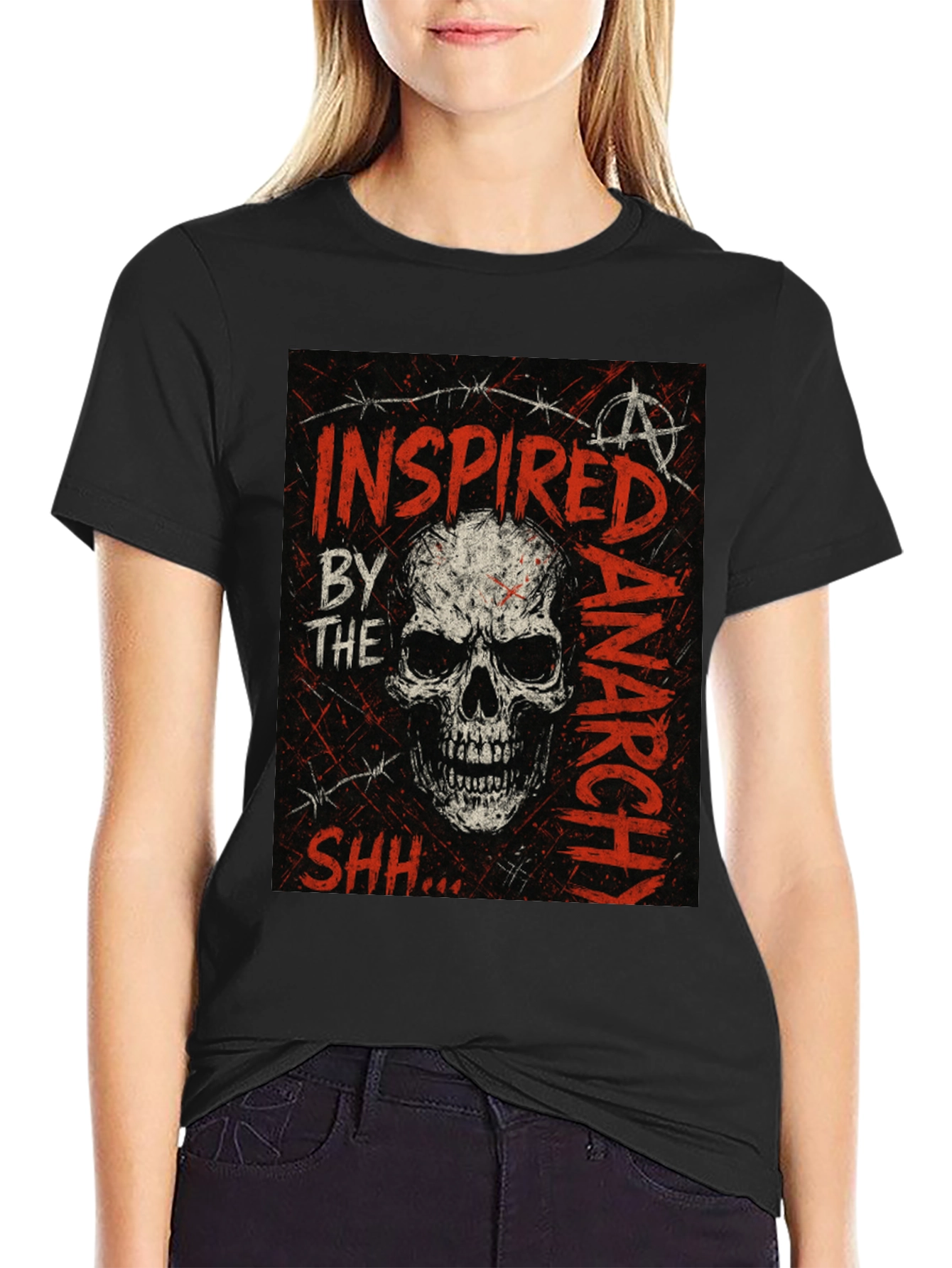Skull Anarchy Inspired Graphic Tee - Black