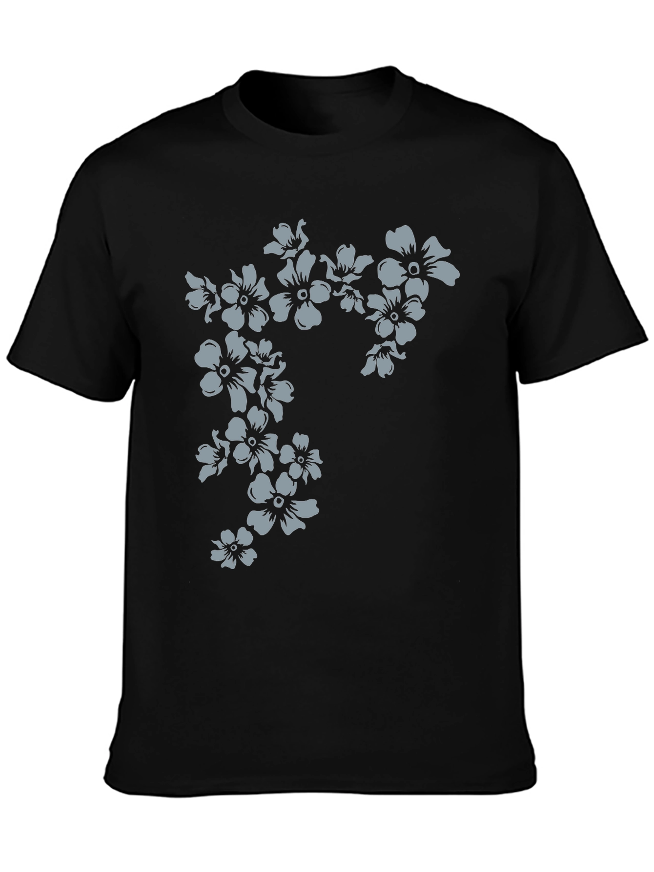 Floral Print Mens Black T-Shirt