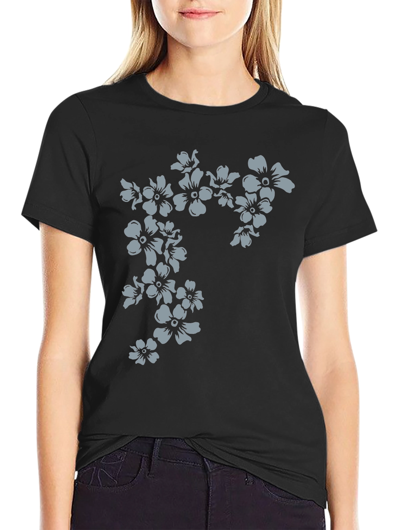 Floral Print Mens Black T-Shirt