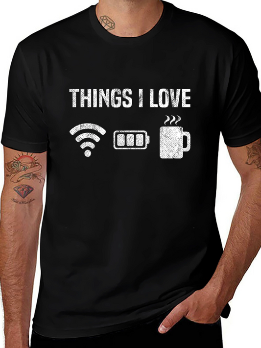 Things I Love T-Shirt - Wifi Battery Coffee Graphic Tee