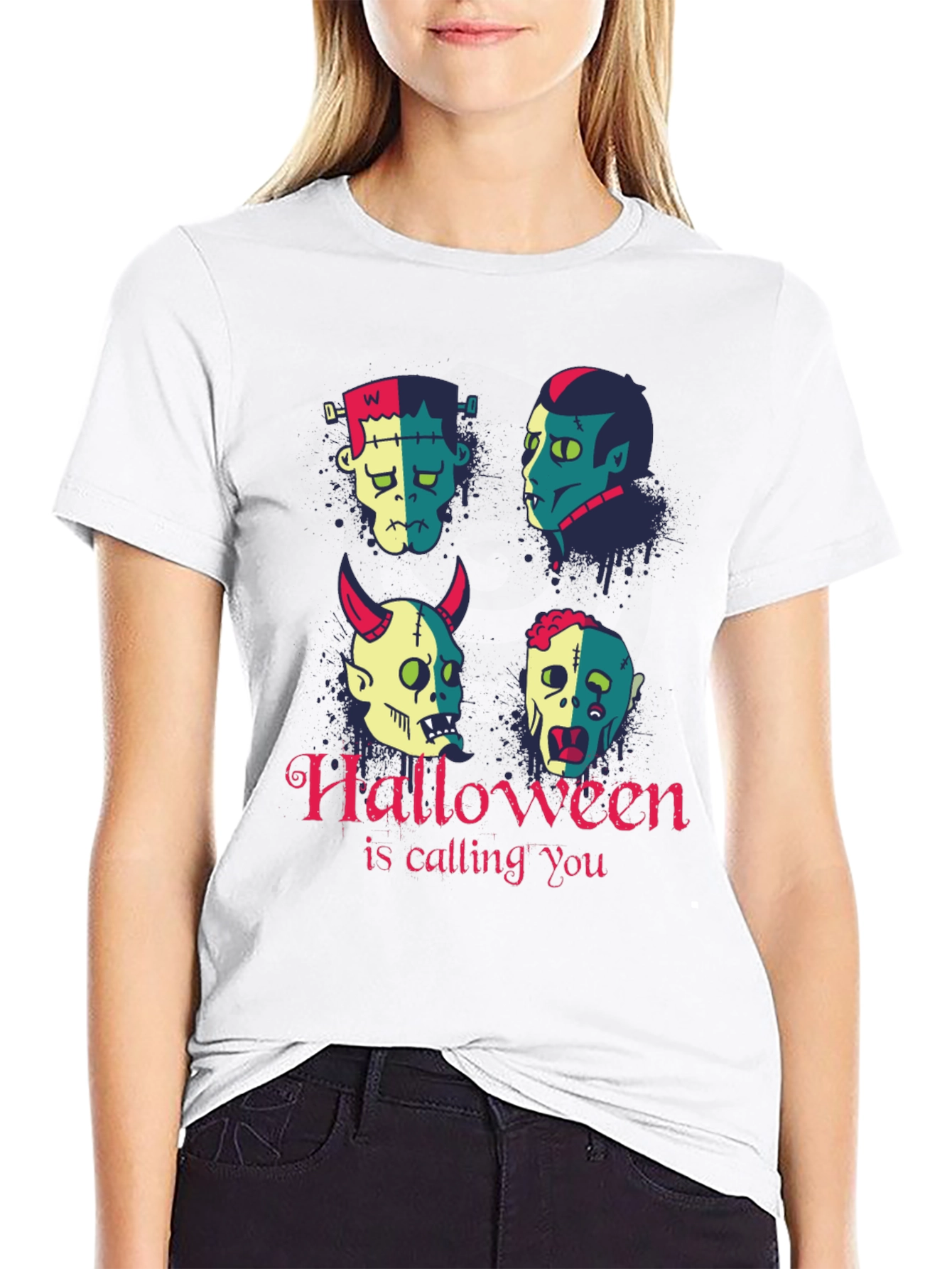 Halloween Monster Faces Graphic T-Shirt