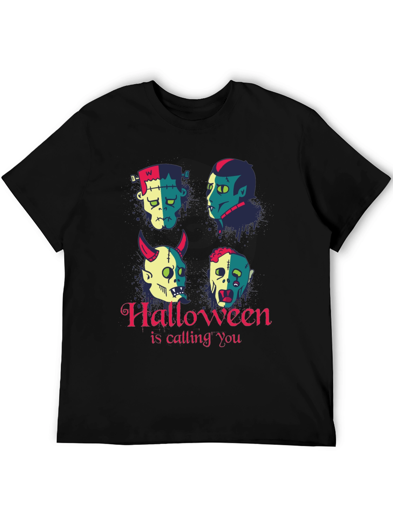 Halloween Monster Faces Graphic T-Shirt