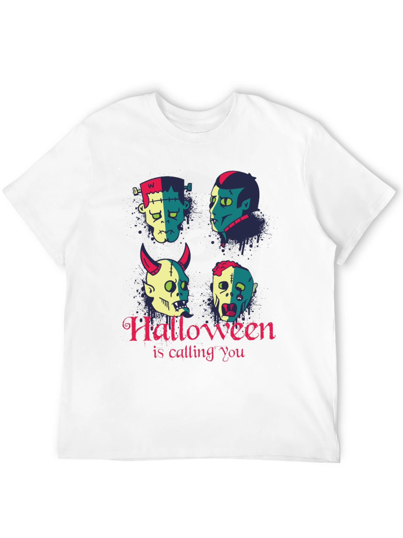 Halloween Monster Faces Graphic T-Shirt