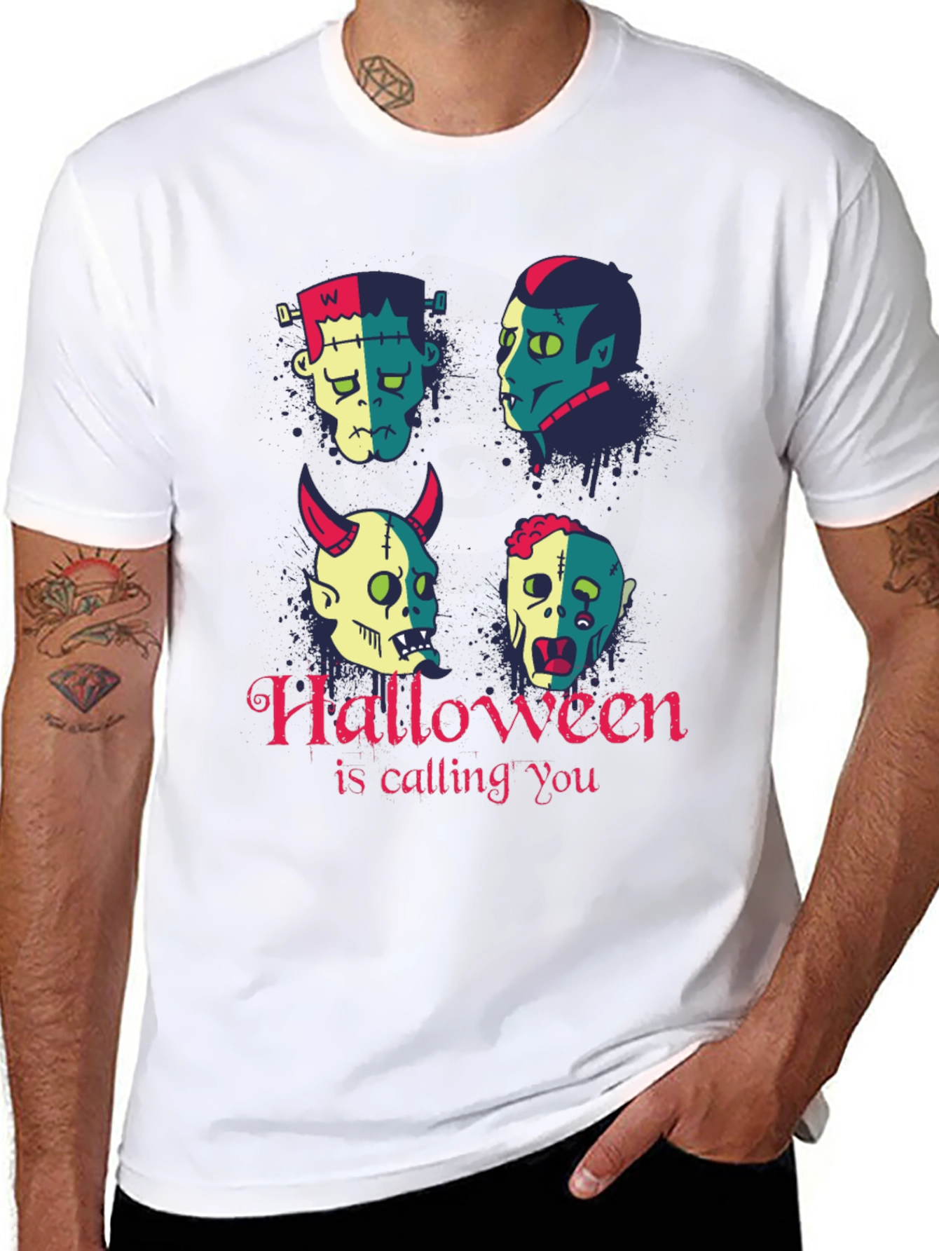 Halloween Monster Faces Graphic T-Shirt