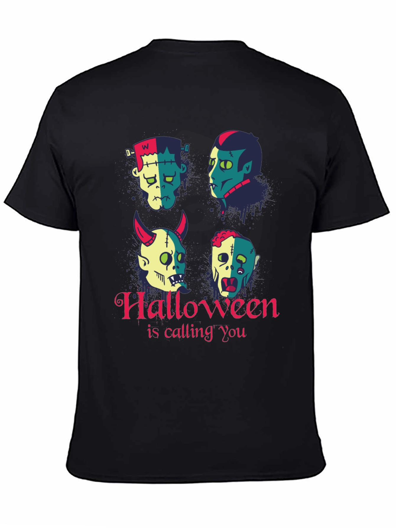 Halloween Monster Faces Graphic T-Shirt
