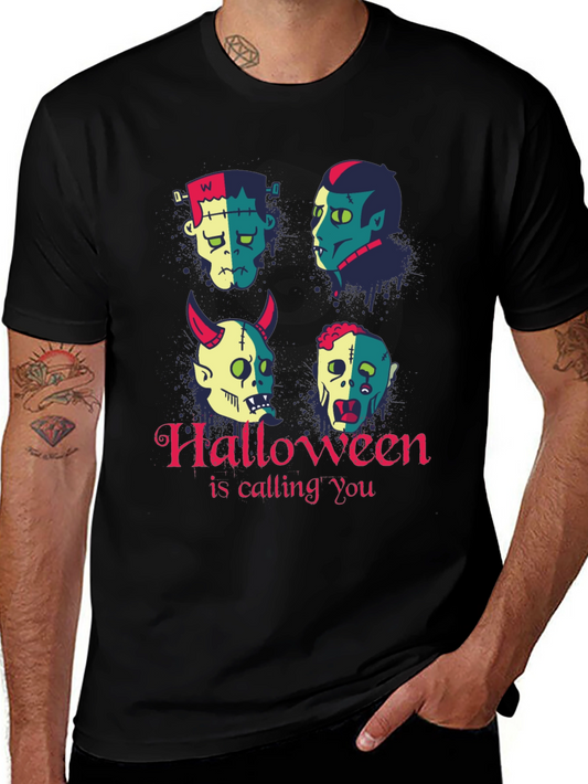 Halloween Monster Faces Graphic T-Shirt