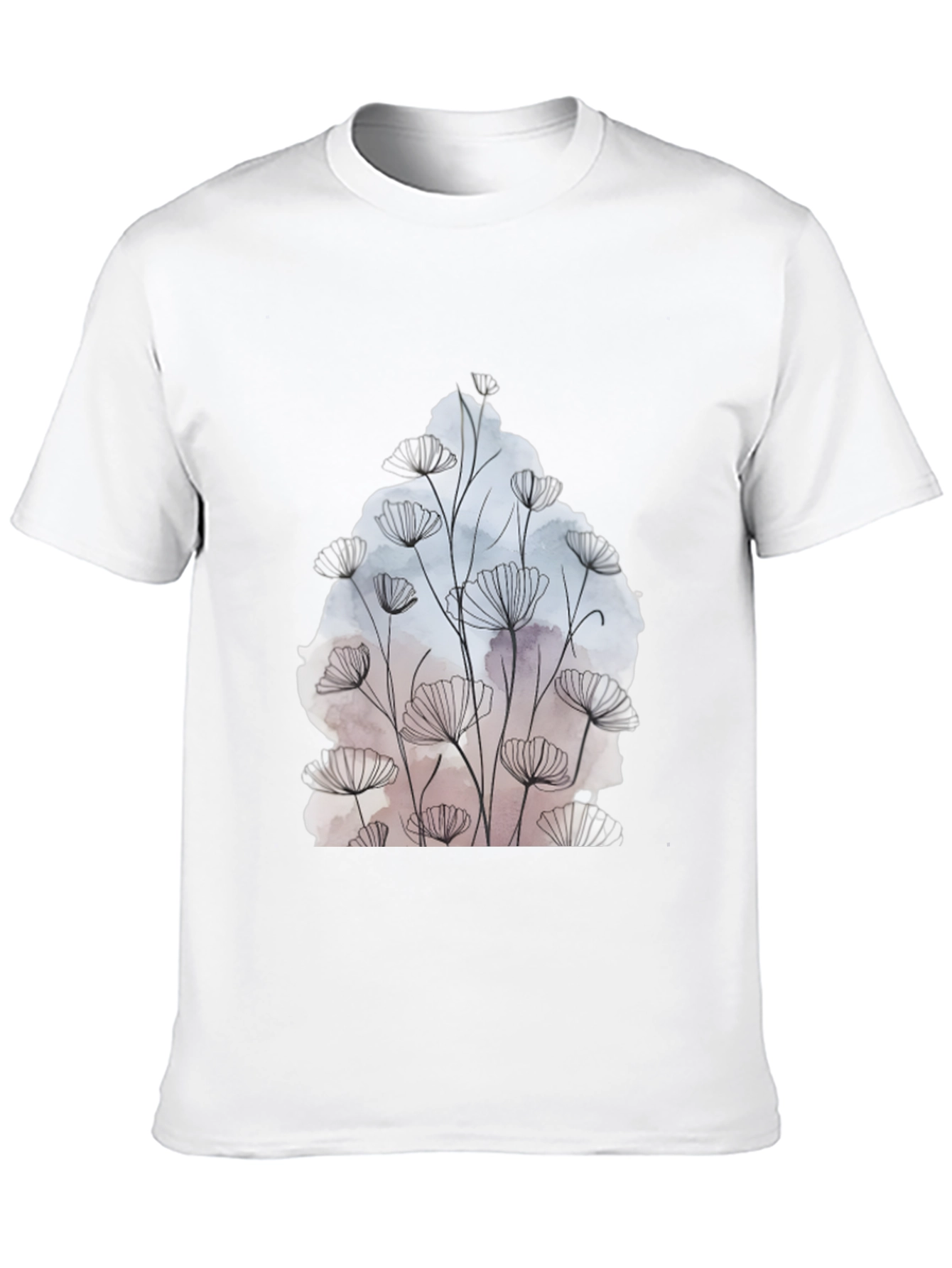 Floral Line Art Graphic Black T-Shirt