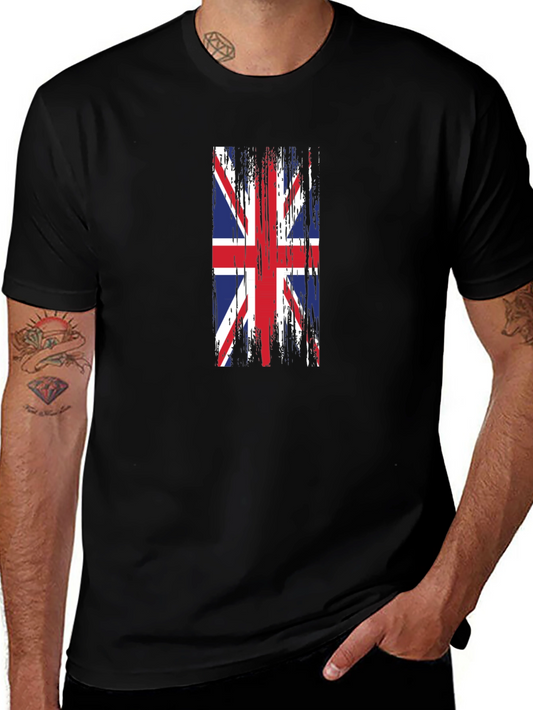 Union Jack Flag Distressed Black T-Shirt