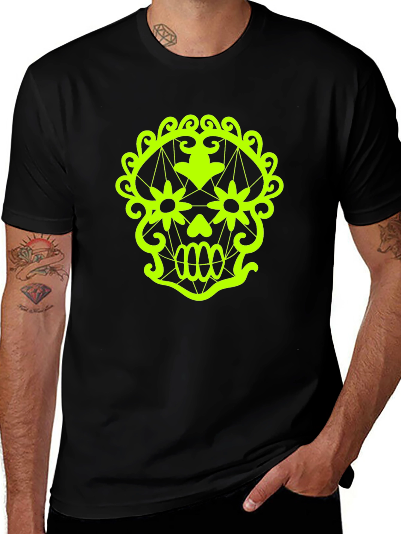 Neon Skull Graphic Tee - Mens Black T-Shirt