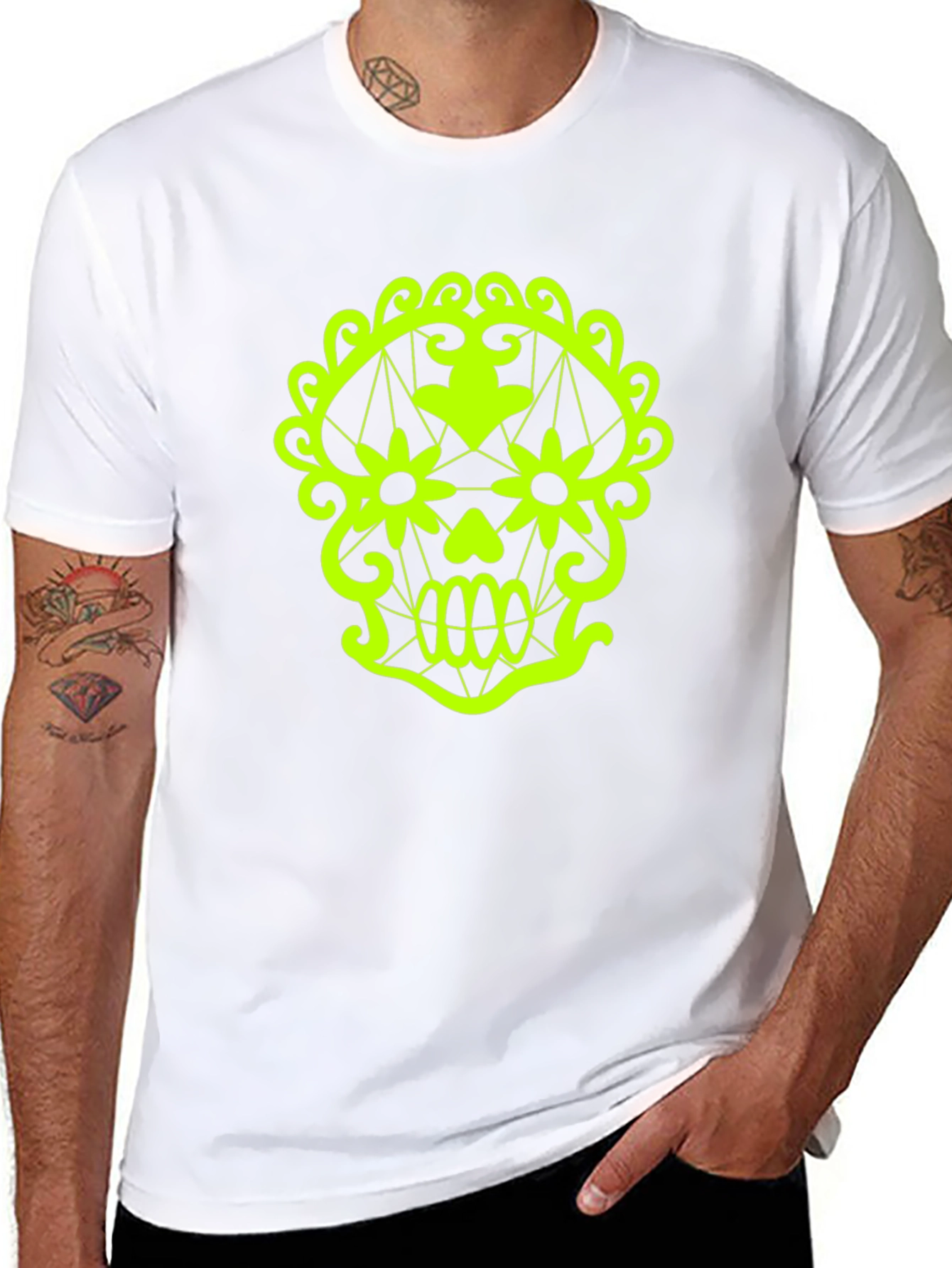 Neon Skull Graphic Tee - Mens Black T-Shirt